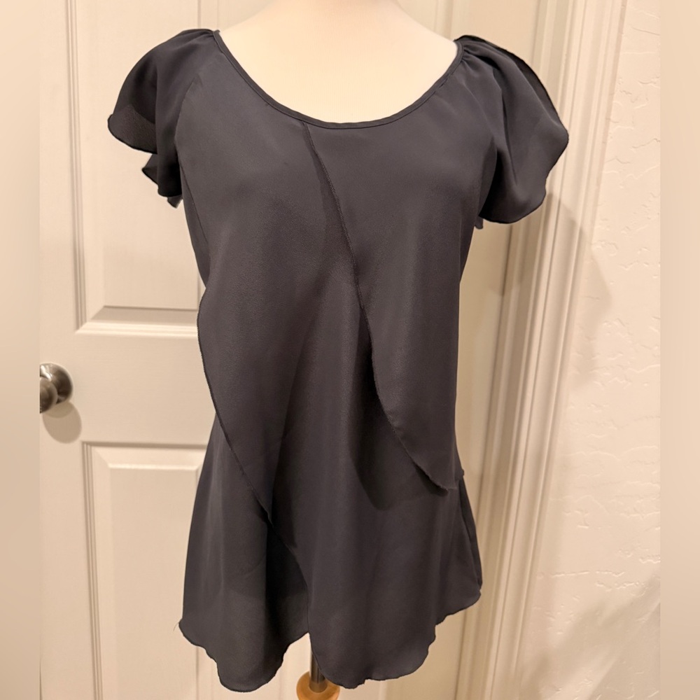 Women's Charcoal Layered Short-Sleeve Blouse